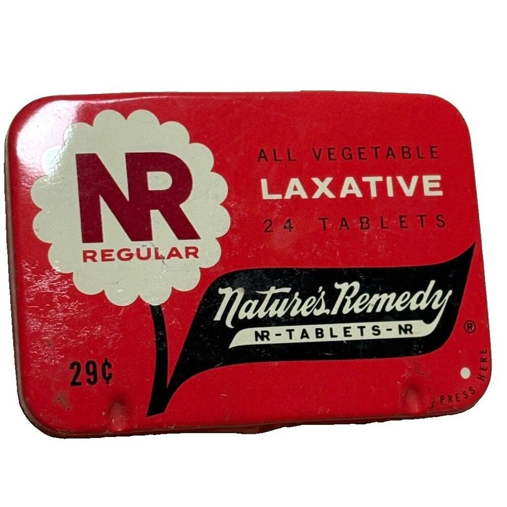 Vintage NR Natures Remedy All Vegetable laxative tin 29 cents